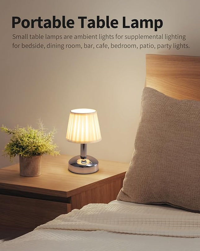 KDG Modern Cordless Small Table Lamp, Portable LED Fabric Shade Desk Lamps, 5000mAh Rechargeable Battery Operated Lighting for Bedroom, Bedside, Bar, Living Room, Dining Room, Night Light(Silver) - LeafyLoom