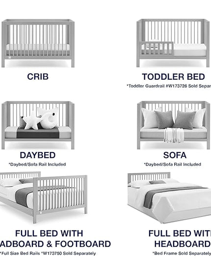 GAP babyGap Charlie 6-in-1 Convertible Crib - Greenguard Gold Certified, Grey - LeafyLoom