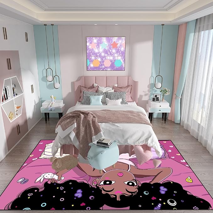 Girls Room Rug Black Girl Magic Rug for Girls Room African American Girls Rugs Bedroom Decor Pink Room Decor for Teen Girls Living Room Soft Floor Rugs, 2'×3' - LeafyLoom