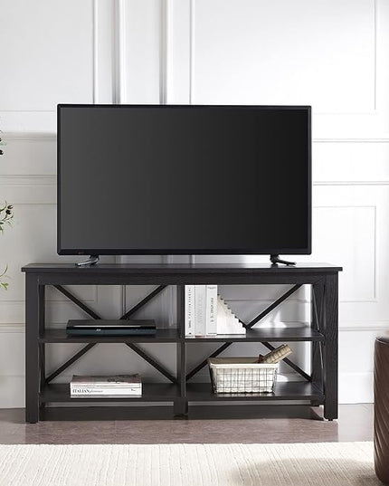 Henn&Hart Rectangular TV Stand for TV's up to 55" in Black, TV Stands for the Living Room - LeafyLoom
