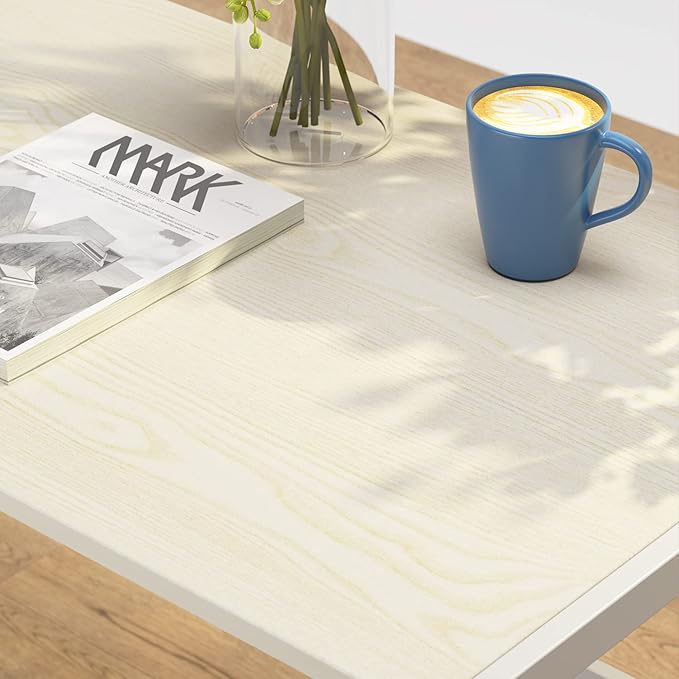 Folding Desk 40'' Computer Desk for Home Office, No Assembly Office Desk Foldable Simple Study Writing Desk Table for Small Spaces(Beige, White) - LeafyLoom