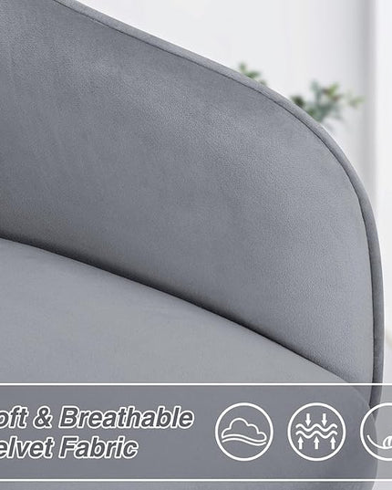 Velvet Desk Chair Vanity Chair for Makeup with Wheels and Back Home Office Chair Adjustable Rolling Swivel Chair for Bedroom Vanity Room Grey - LeafyLoom