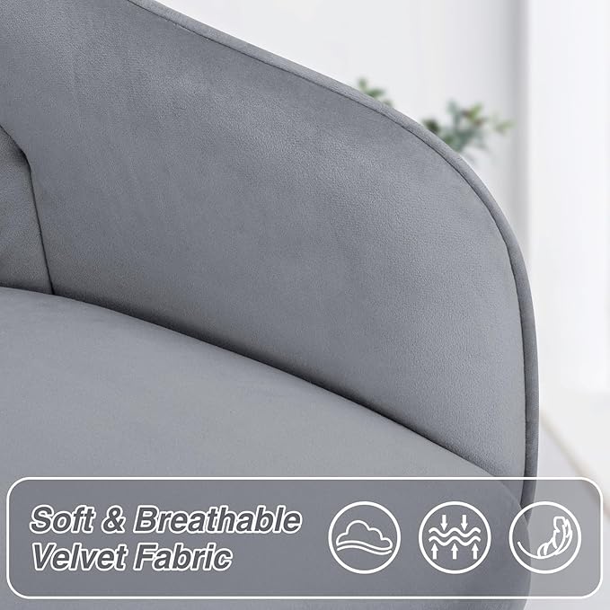 Velvet Desk Chair Vanity Chair for Makeup with Wheels and Back Home Office Chair Adjustable Rolling Swivel Chair for Bedroom Vanity Room Grey - LeafyLoom