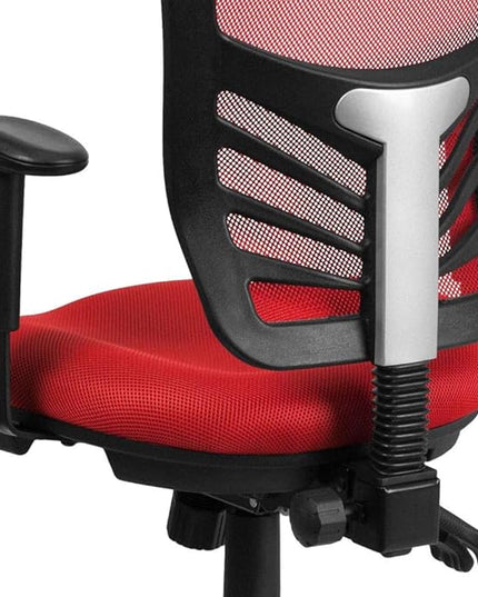 Flash Furniture Nicholas Mid-Back Red Mesh Multifunction Executive Swivel Ergonomic Office Chair with Adjustable Arms - LeafyLoom