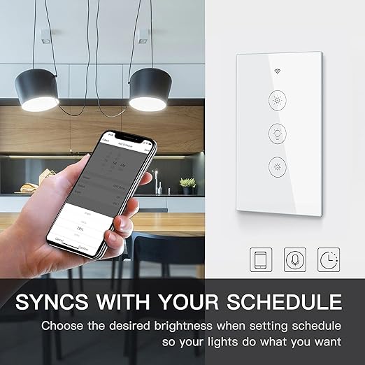 MOES WiFi RF Smart Light Dimmer Switch, Smart Life/Tuya APP Relay Status Backlight Switch Off RF Remote Control Voice Compatible with Alexa Google Assistants, White Touch MOES