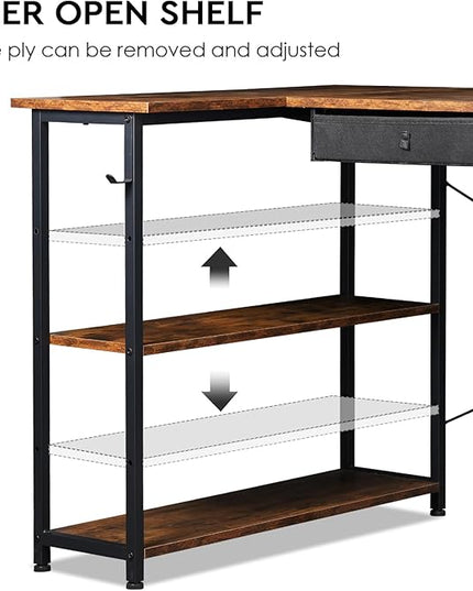 Ｍａｉｈａｉｌ Maihail Home Office Desk with Drawers and Shelves, 55” Computer Corner Desk for Small Space, Small L Shaped Desk with Side Storage for Bedroom, Rustic Brown - LeafyLoom