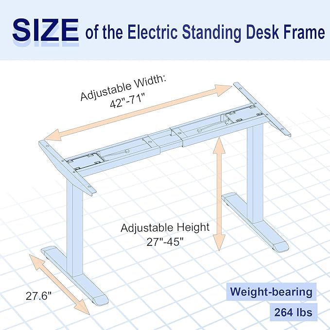 Electric Standing Desk Frame, Dual Motor Height Adjustable Desk Base for Home and Office (Black Frame + Motors + Control Panel) - LeafyLoom