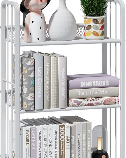 Bookshelf Storage Shelf Bookcase Freestanding Storage Stand Book Organizer for Living Room, Bedroom, Kitchen, Rust Resistance,Easy Assembly Multi-Functional Organizer(3 Tiers,White) - LeafyLoom
