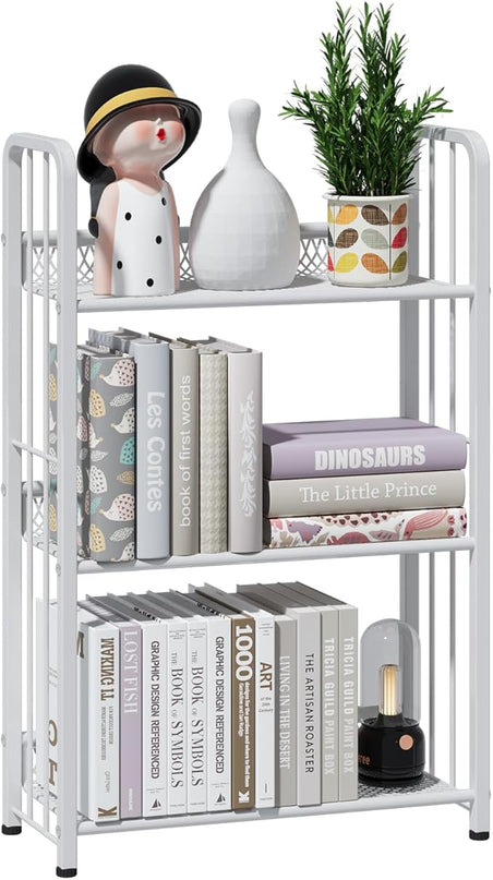 Bookshelf Storage Shelf Bookcase Freestanding Storage Stand Book Organizer for Living Room, Bedroom, Kitchen, Rust Resistance,Easy Assembly Multi-Functional Organizer(3 Tiers,White) - LeafyLoom