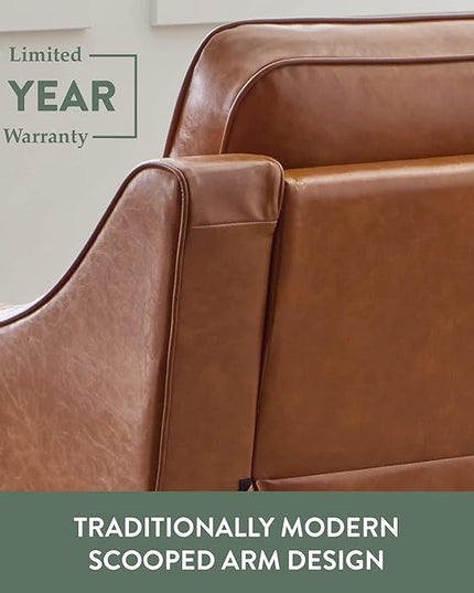 Edenbrook Jensen Upholstered Couch - Couches for Living Room - Camel Faux Leather Couch - Living Room Furniture - Small Couch - Seats Three - Scoop Arm Modern Couch - LeafyLoom