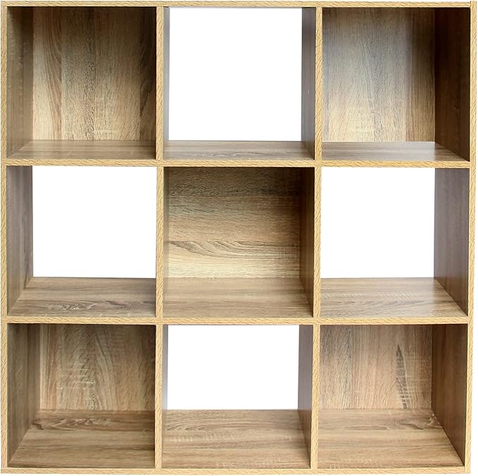 PACHIRA US 9 Cube Storage Bookcase, Unit Shelf, Wooden Closet Cabinet, Bookshelf File Organizer Rack in Living Room, Bedroom, Study, each cube 28.5 cm,Oak - LeafyLoom