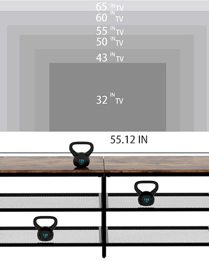 TV Stand for TV up to 65 Inch, Long 55" TV Cabinet with 3-Tier Storage Shelves,Entertainment Center TV Console Table for Living Room with Industrial TV Metal Frame, Rustic Brown - LeafyLoom