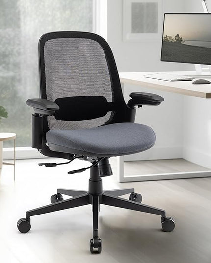 COLAMY 3084 Ergonomic Mesh Chair 300lbs, OfficeChair, Home Office DeskChair with Adjustable Seat Slider, Lumbar Support, Tilt and 3D Armrests, Mid Back-black & Grey - LeafyLoom