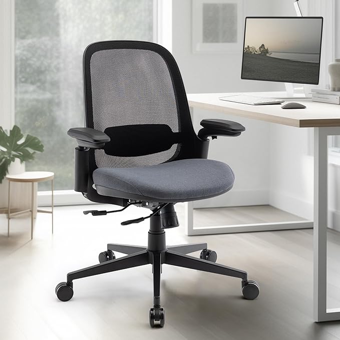 COLAMY Ergonomic Mesh Office Chair 300LBS, Mid Back Office Chair, Computer Desk Chair with Adjustable Lumbar Support, Slide Seat, Tilt Lock-3Set - LeafyLoom