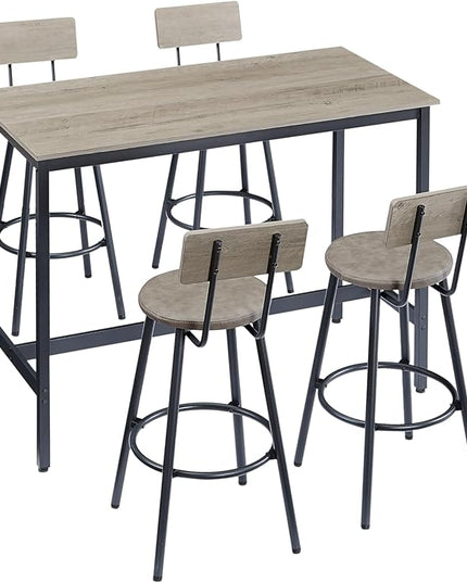 NicBex Dining Room Table Set for 4 Breakfast Nook Table Set Pub High Dining Table 5 Piece Set with 4 Pu Leather Bar Chairs for Kitchen Dining Room, Industrial Style, Grey - LeafyLoom