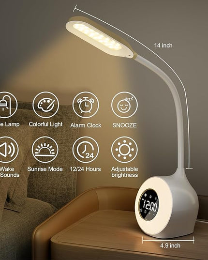 Desk Lamp with Alarm Clock, Sunrise Alarm Clock for Bedrooms,Digital Clock with Colourful Light, Cool Stuff Alarm Clocks for Kids - LeafyLoom