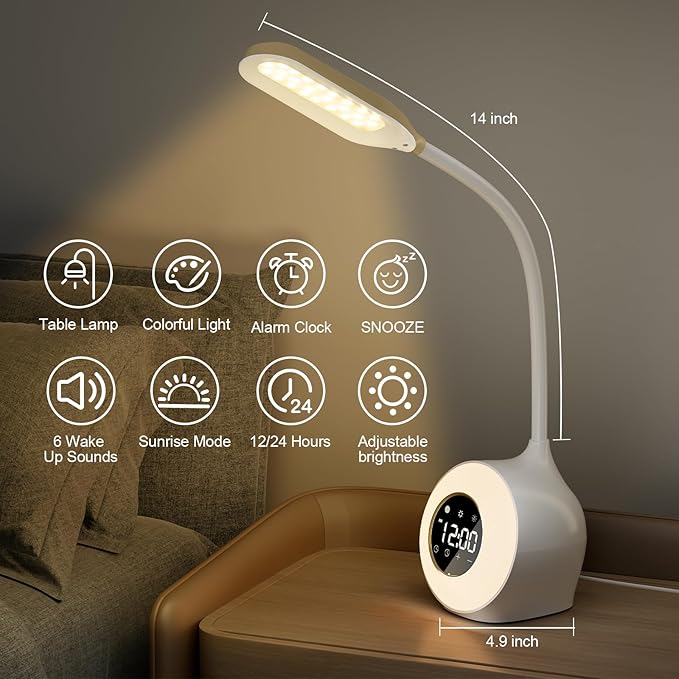 Desk Lamp with Alarm Clock, Sunrise Alarm Clock for Bedrooms,Digital Clock with Colourful Light, Cool Stuff Alarm Clocks for Kids - LeafyLoom
