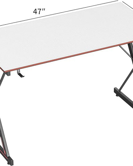 CubiCubi Gaming Desk 47 Inch PC Computer Desk, Carbon Fiber Home Office Desk Table Gamer Workstation, Simple Game Table with Headphone Hook, White - LeafyLoom