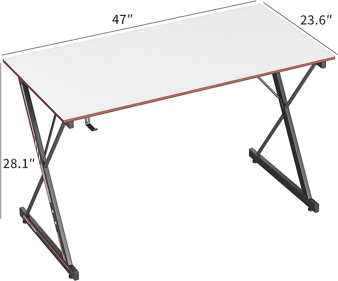 CubiCubi Gaming Desk 47 Inch PC Computer Desk, Carbon Fiber Home Office Desk Table Gamer Workstation, Simple Game Table with Headphone Hook, White - LeafyLoom