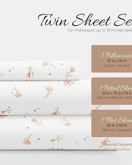 Linen Market 3 Piece Twin Bedding Sheet Set (Pink Floral) - Sleep Better Than Ever with These Ultra-Soft & Cooling Bed Sheets for Your Twin Size Bed - Deep Pocket Fits 16" Mattress - LeafyLoom