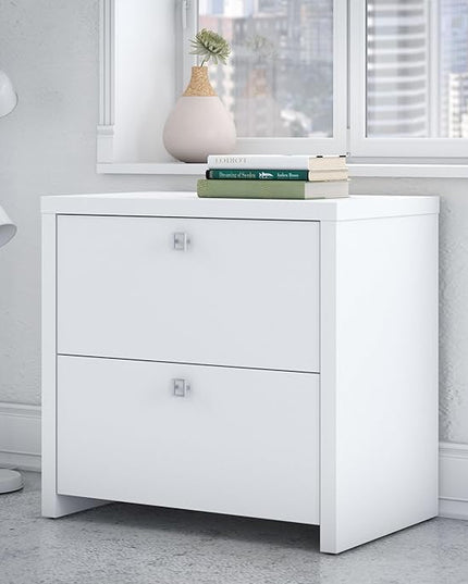 Bush Business Furniture Echo Lateral File Cabinet in Pure White with Satin Silver Handles, Home Office Storage for Letter, Legal, and A4-size Documents - LeafyLoom