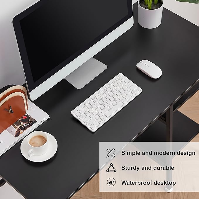 VECELO 43 Inch Computer, Writing Home Office Hutch Workstation with Shelf Storage Desk 43", New Black - LeafyLoom