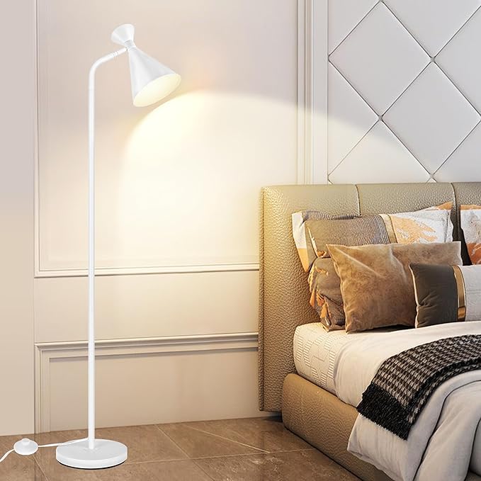 PARTPHONER Floor Lamp for Living Room, Modern Adjustable Metal Heads Standing Lamps, Simple Design White Floor Lamp with Foot Switch for Bedroom, Office, Kids Room, Reading, Working(Bulb Not Included) - LeafyLoom
