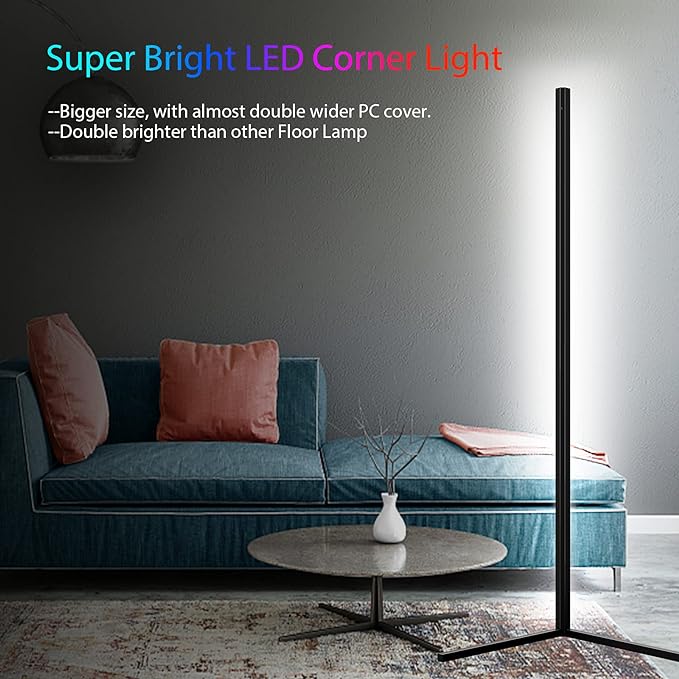 MODERN Two Pack LED Corner RGB Floor Lamp,Updated Bigger Size, Smart App Control,40W LED Color Changing Floor Lamp with Remote, RGB Floor Lamp for Bedroom,Living Room - LeafyLoom