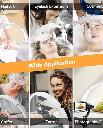 Foldable Half Moon Nail Desk Lamp 29.5Inch, Stepless Dimming Brightness 3360 Lumen Led Light for Nails, Manicure Desk Light for Lash Tech, Cosmetic, Tattoo, Eyebrows, White - LeafyLoom