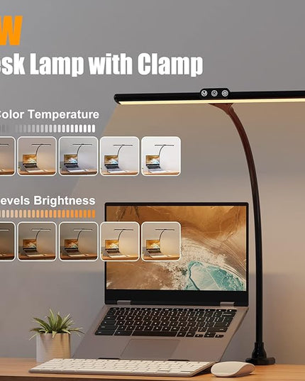 Desk Lamps for Home Office, Architect Desk Lamp with Clamp, LED Desktop Lamp Dimmable, Bright Office Lighting, 9W Modern Desk Lamp Led (Black) - LeafyLoom