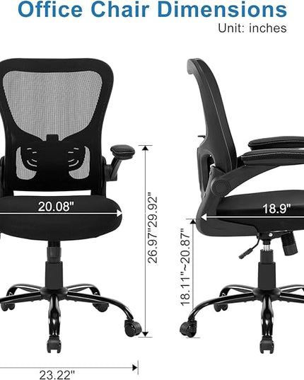 Office Chair Ergonomic Desk Chair, Mesh Computer Home Office Desk Chairs with Adjustable Lumbar Support and Flip-up Armrests, Swivel Comfy Task Executive Chair, Black - LeafyLoom