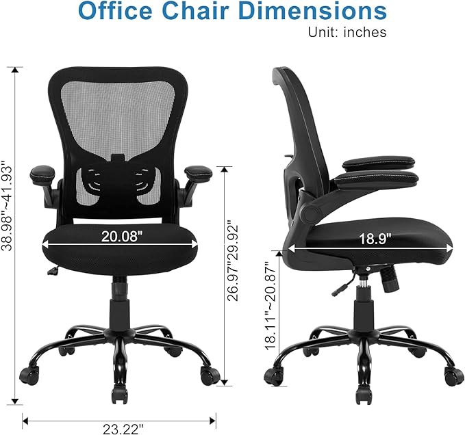 Office Chair Ergonomic Desk Chair, Mesh Computer Home Office Desk Chairs with Adjustable Lumbar Support and Flip-up Armrests, Swivel Comfy Task Executive Chair, Black - LeafyLoom
