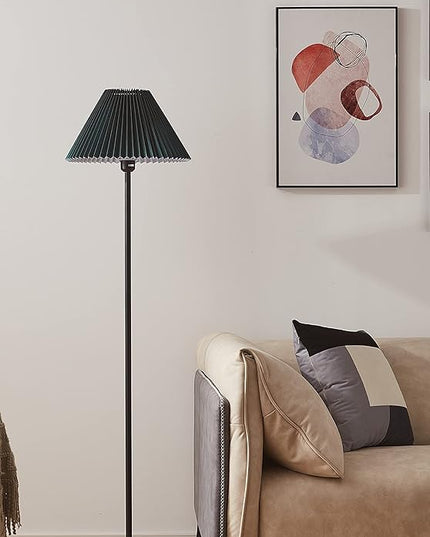 Modern Elegant Black Pole Floor Lamp Simple Design Tall Lamp with Dark Green Shade Standing Lamp with LED Bulb for Living Room and Bedroom - LeafyLoom