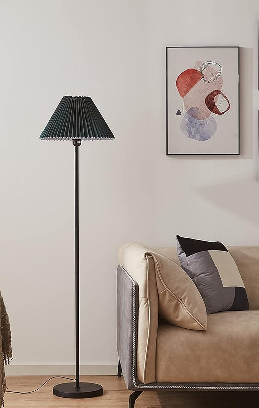 Modern Elegant Black Pole Floor Lamp Simple Design Tall Lamp with Dark Green Shade Standing Lamp with LED Bulb for Living Room and Bedroom - LeafyLoom
