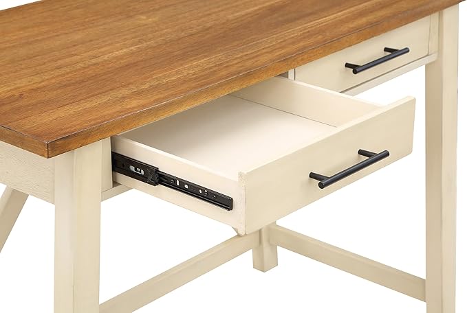 OSP Home Furnishings Milford Rustic 42 Inch Writing Desk with 2 Drawers and Burnished Decorative Hardware, Antique White - LeafyLoom