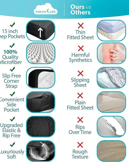 DREAMCARE Twin XL Sheet Sets - Cooling Bed Sheets - 4pcs Set - up to 15" Deep Pocket Twin XL Sheets - XL Twin Sheet Set – Soft & Long Lasting 100% Fine Brushed Polyester with Side Pocket - Black - LeafyLoom