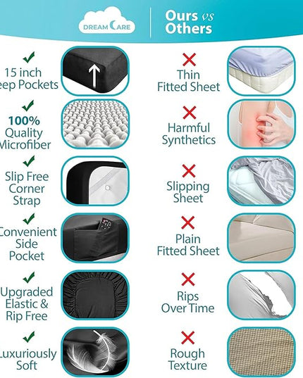 DREAMCARE California King Sheet Sets - Cooling Bed Sheets - 4pcs Set - up to 15" Deep Pocket Cal King Sheets - California King Sheets - Soft & Lasting 100% Brushed Polyester with Side Pocket - Black - LeafyLoom