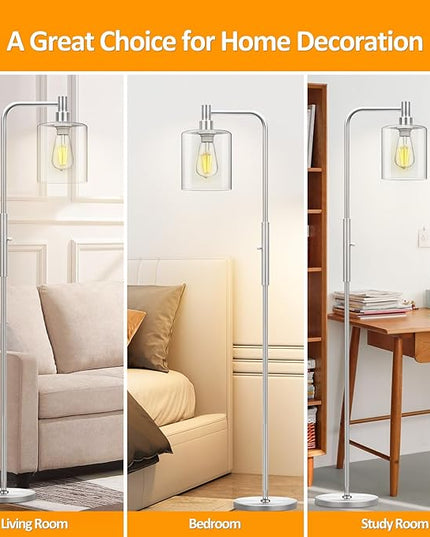 Stepless Dimmable Floor Lamps with Glass Lampshade Modern Standing Lamps with 6W LED Bulb Bright Corner Lamp Tall Pole Lamps for Living Room Bedroom Office Study Room Farmhouse, Silver - LeafyLoom
