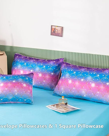 PERFEMET Pink Mermaid Comforter Set Full Size 6 Pieces Bed in A Bag Colorful Rainbow Bedding Set for Teens Girls 3D Sparkly Glitter Ombre Bed Set with Comforter and Sheets (Pink Mermaid, Full) - LeafyLoom