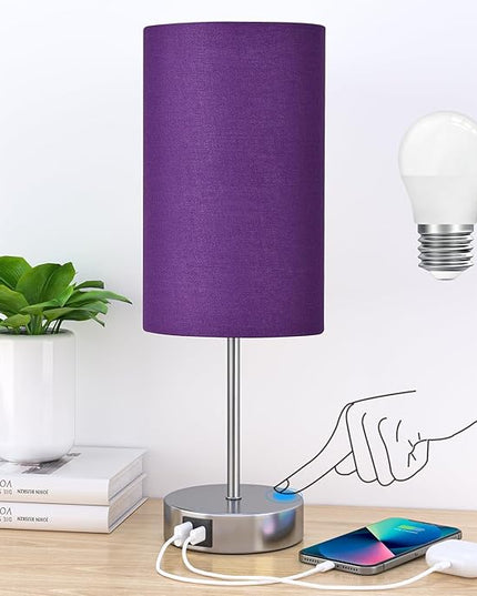 AKASUKI Table Lamp for Bedroom, 3 Way Dimmable Touch Lamp with Dual Charging Station, Small Bedside Lamps for Night Stands, Living Room, Office(LED Bulb Included) - LeafyLoom