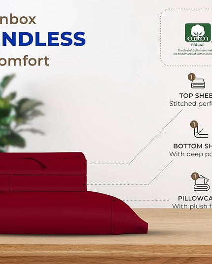 THREAD SPREAD Luxury Egyptian Cotton Sheets Twin XL Size - 600 Thread Count 3 PC Twin XL Sheets Deep Pockets, Soft, Cooling Extra Long Staple Sateen Weave College Dorm Bedding Twin XL - Burgundy - LeafyLoom
