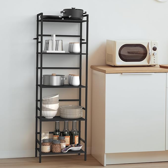 CADUKE Black Tall Bookcase 5 Tier Book Shelf for Bedroom Industrial Bookshelf with Storage Book Shelves for Kids Room Standing Office Bookshelves and Bookcases for Bedroom Living Room - LeafyLoom
