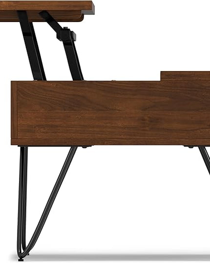 SIMPLIHOME Hunter 36 inch Wide Rectangle Industrial Small Lift Top Coffee Table in Walnut for The Living Room and Family Room - LeafyLoom