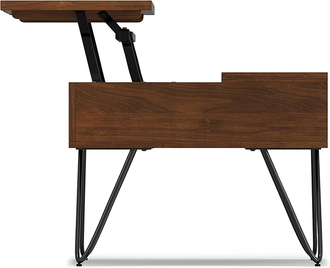 SIMPLIHOME Hunter 36 inch Wide Rectangle Industrial Small Lift Top Coffee Table in Walnut for The Living Room and Family Room - LeafyLoom