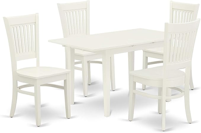 East West Furniture NOVA5-LWH-W 5 Piece Dining Room Table Set Includes a Rectangle Kitchen Table with Butterfly Leaf and 4 Dining Chairs, 32x54 Inch, Linen White - LeafyLoom