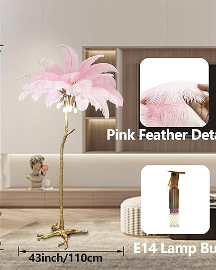 Romantic Feather Floor Lamp Modern Luxury Resin Ostrich Feather LED Lamp Living Room Bedroom Corner Decoration Floor Lamp Pink - LeafyLoom