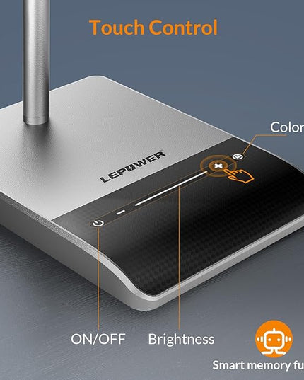 LEPOWER Desk Lamp, 800LM LED Desk Lamp for Home Office, 12W Reading Lamp for Desk, Eye-Caring Light, Touch Table Lamp, Gooseneck Lamp, 50 Lighting Modes, Bright Desk Lamps for Bedroom, Study (Grey) - LeafyLoom