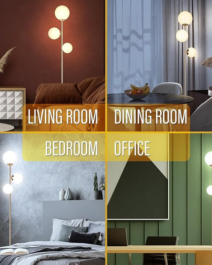 3 Globe Vintage Floor Lamp - 3 Color Options Moderm Floor Lamps for Living Room, Mid Century Standing lamp Home Decor for Bedrooms Office(Gold-Black, LED Bulbs Included) - LeafyLoom
