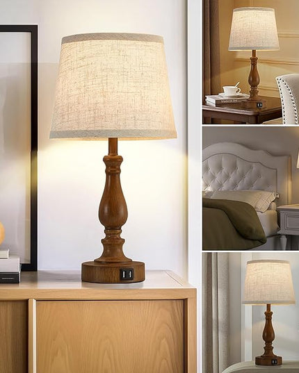 Classical Table Lamps for Bedrooms Set of 2 - Touch Bedside Lamps with Dual USB Ports, 3 Way Dimmable Nightstand Lamps for End Tables, Farmhouse Night Stand Lamps for Living Room Guest Room - LeafyLoom