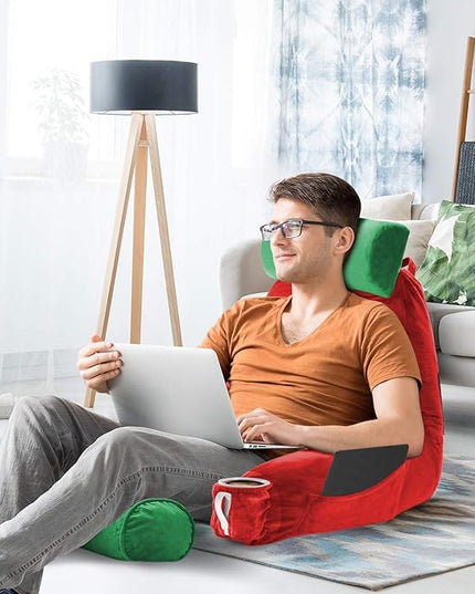 Clara Clark Reading Pillow, Large Back Pillow for Sitting Up in Bed, Memory Foam Back Support Pillow, Reading Pillows for Sitting in Bed Adult Holiday Color Sit Up Pillow for Bed with Arms and Pockets - LeafyLoom